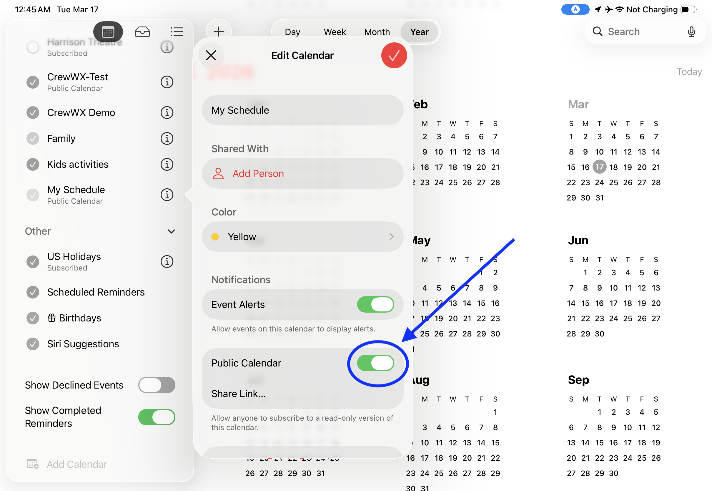 Turn on Public Calendar